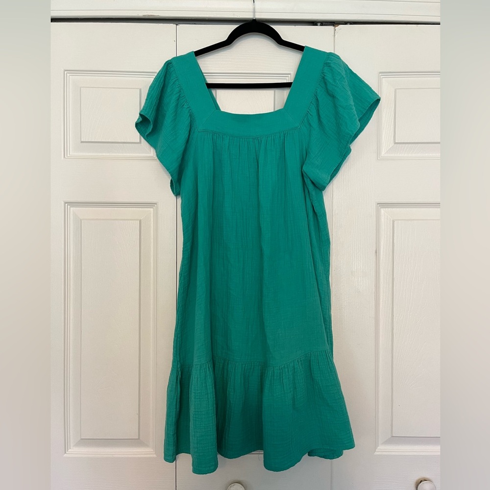 RAILS 100% Organic Cotton Evergreen Emerald Mini Flowy Ruffled Sleeves Sz Medium